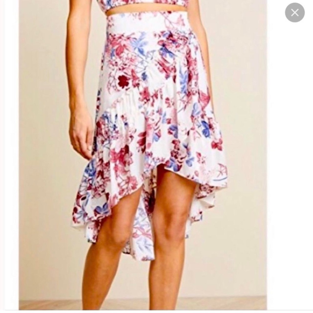 SHOPBOP MISA Los Angeles Luz Floral High Low Skirt Size Large White Pink Ruffle
